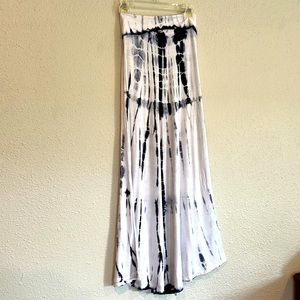 Navy blue and white tie die maxi skirt.